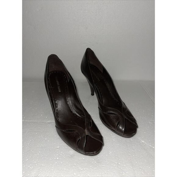 Gianni Bini Brown Leather Round Toe Pumps Size 8.5 shoes heel - Picture 2 of 8
